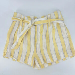 Frame 100% Linen Striped High Waisted Built In Belt Old Money Shorts
